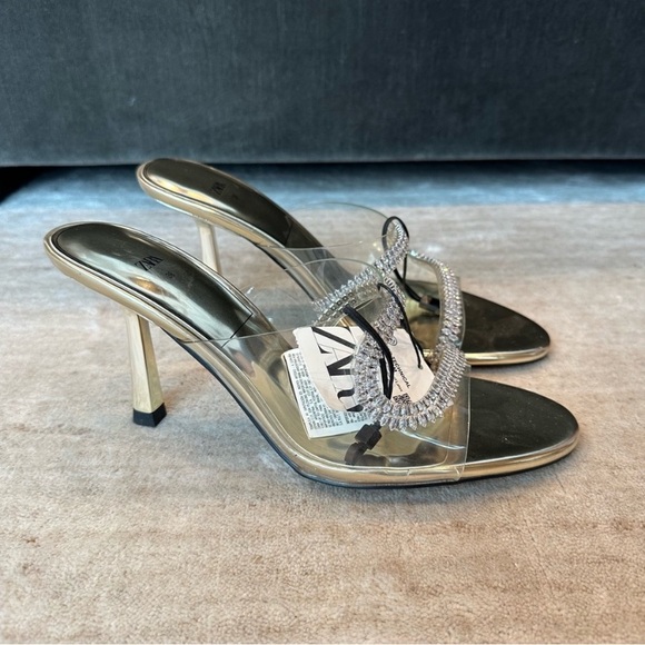 Zara Sparkly Heeled Vinyl Sandals. Size 7.5 NWT EU 38 - Picture 12 of 13